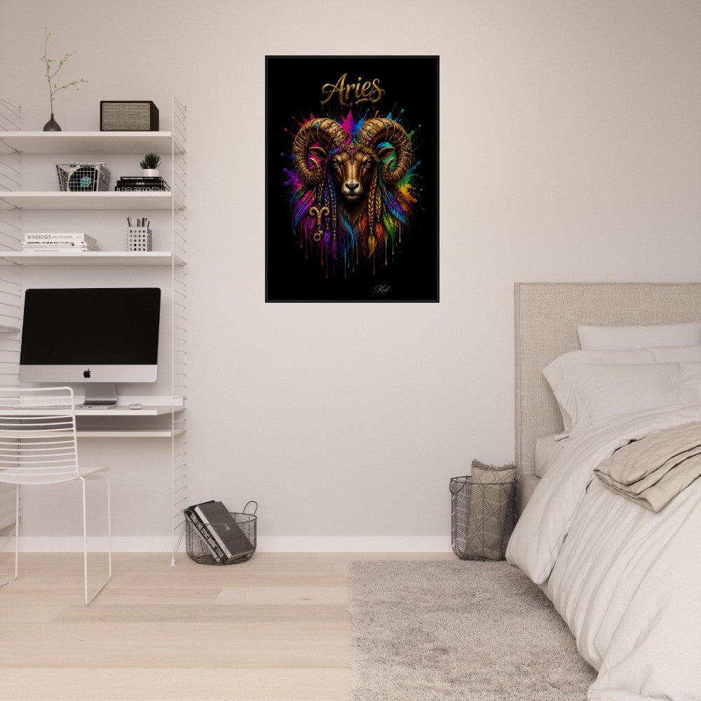 Aries Neon Zodiac Ram Poster, Colorful Wall Art, Artistic Astrology Canvas, Zodiac Gift for Him, Danish Art Studio