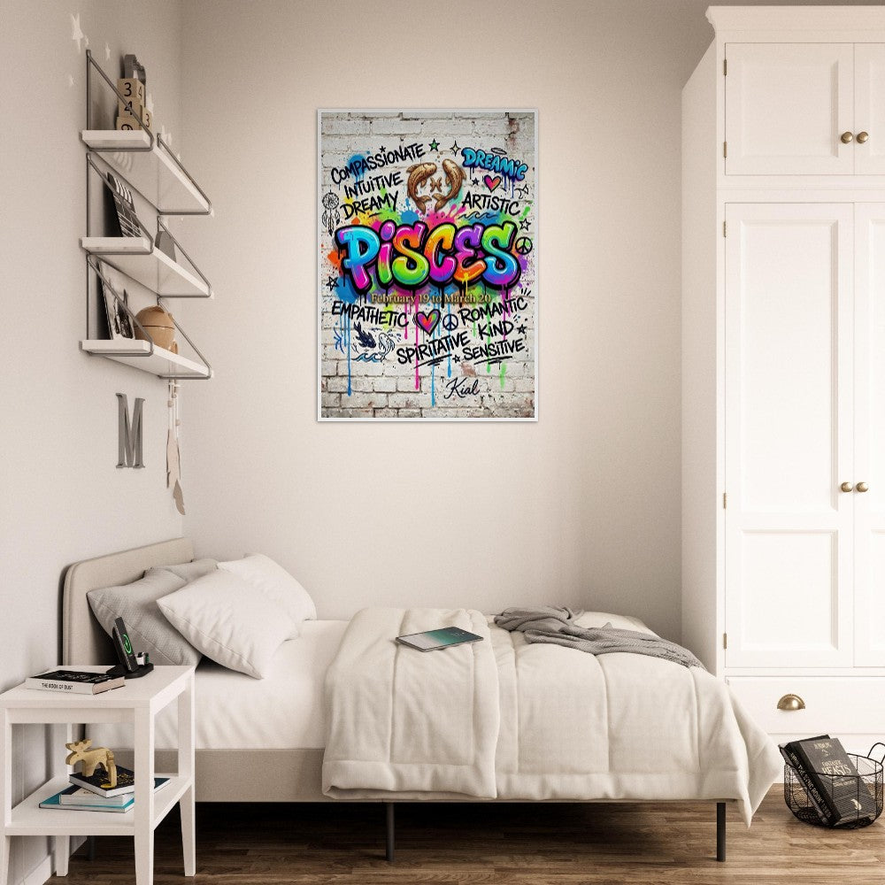 Pisces Neon Graffiti Zodiac Poster, Colorful Street Art, Zodiac Gift for Her, Danish Art Studio