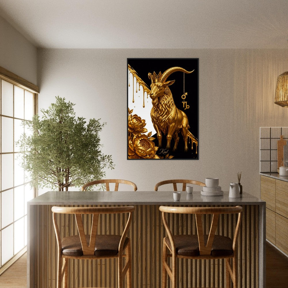 Capricorn Zodiac Goat Poster, Gold Wall Art, Astrology Canvas, Goat Portrait, Zodiac Gift for Him, Danish Art Studio