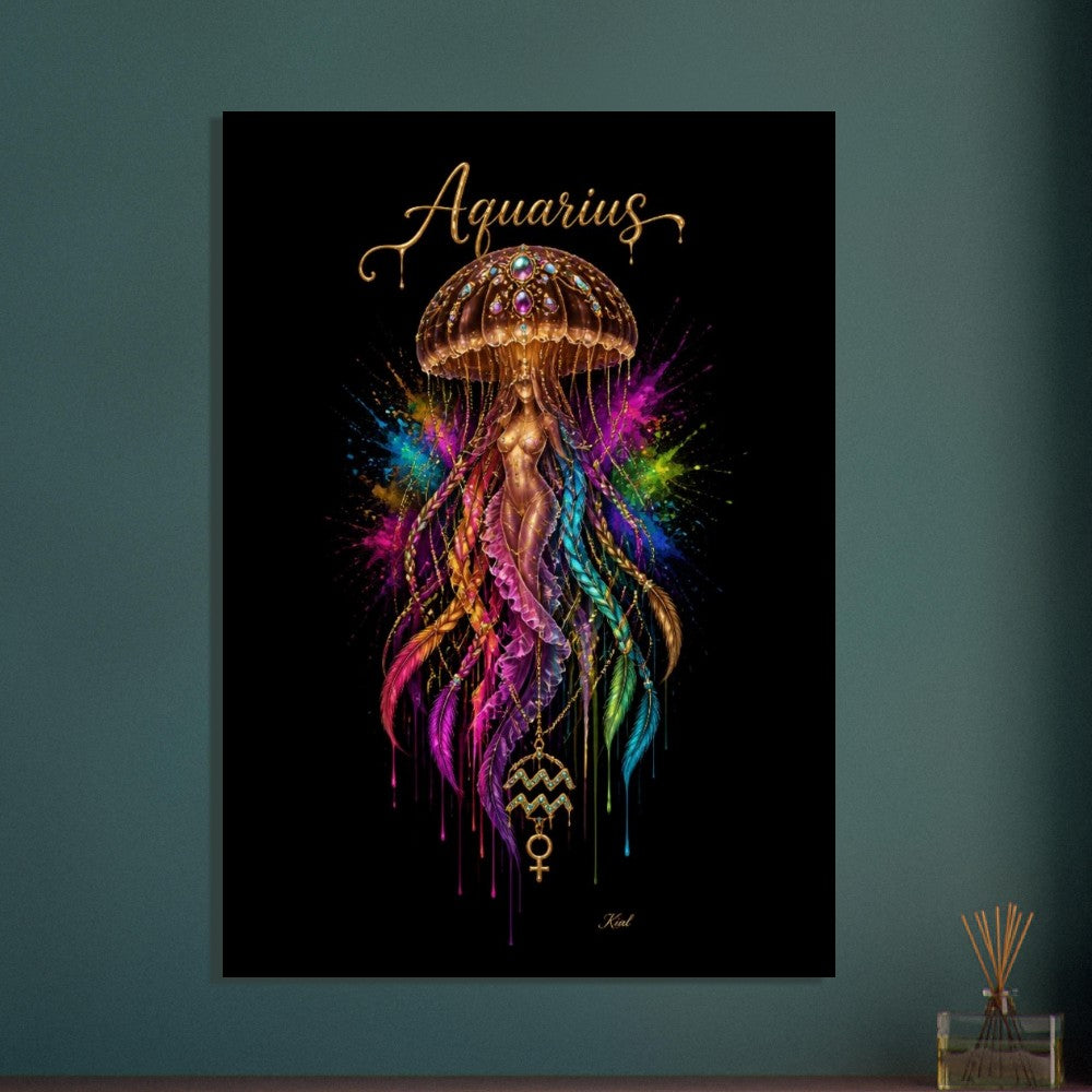 Aquarius Neon Stjernetegn Medusa Plakat, Farverig Vægkunst, Stjernetegnsgave til Ham, Danish Art Studio