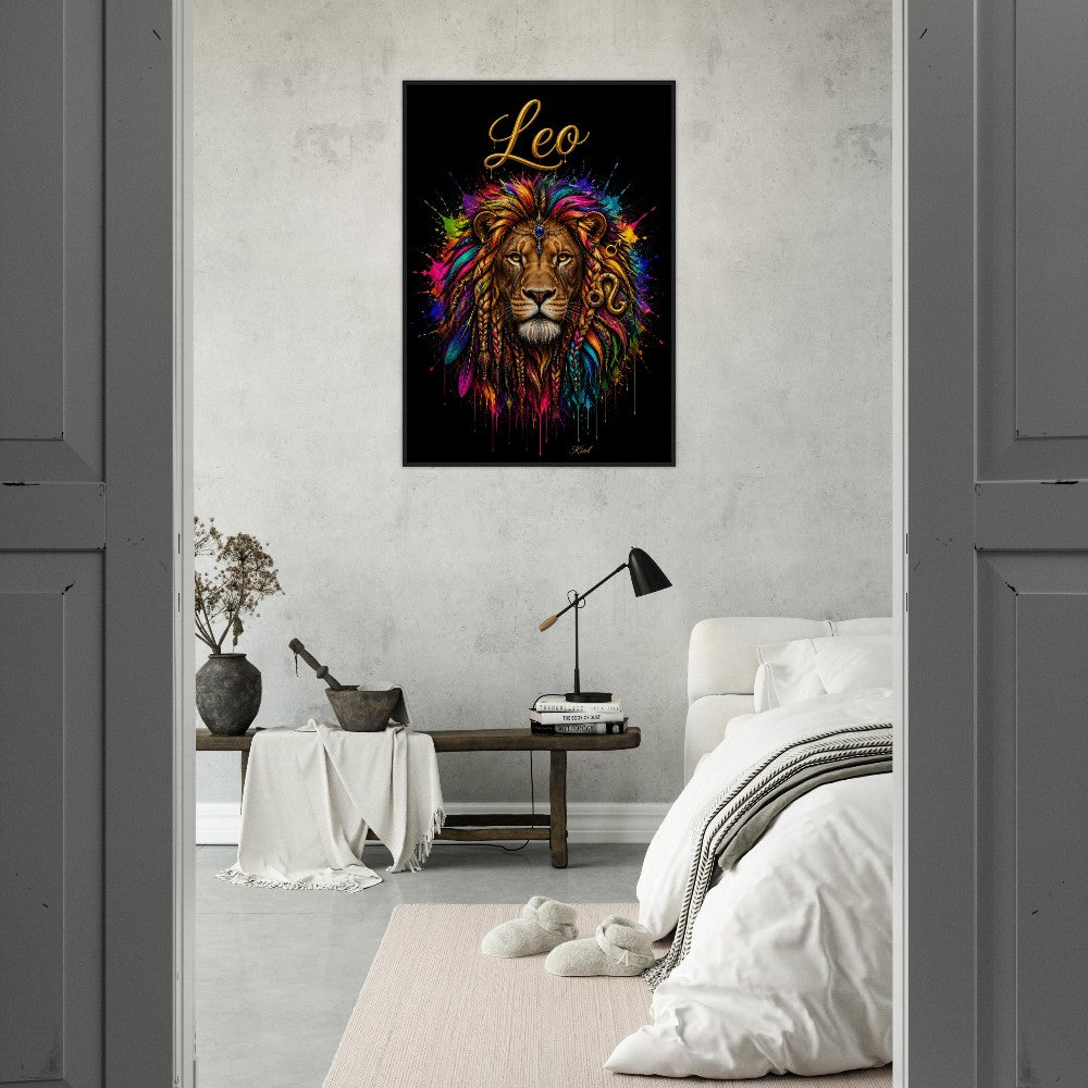 Leo Neon Zodiac Lion Poster, Colorful Wall Art, Artistic Astrology Canvas, Zodiac Gift for Him, Danish Art Studio