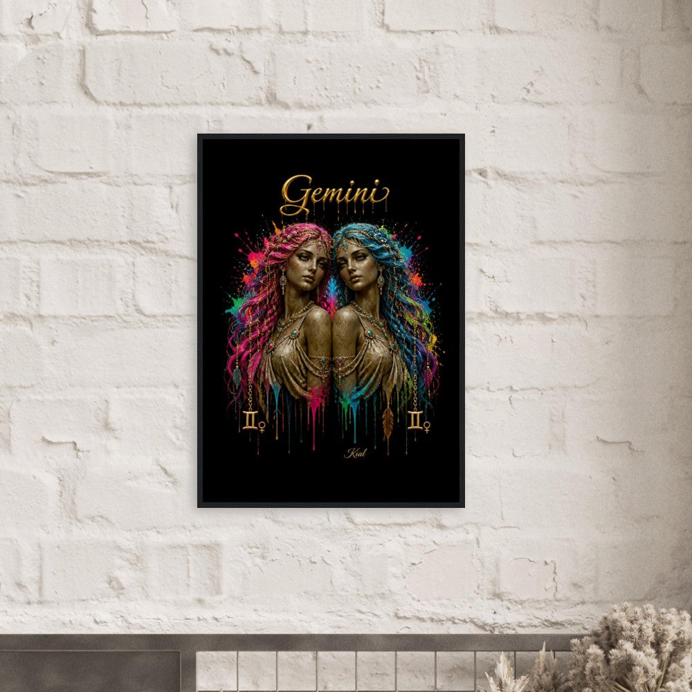 Gemini Neon Zodiac Twins Plakat, Farverig Vægkunst, Kunstnerisk Astrologi Lærred, Zodiak Gave til Hende, Dansk Kunst Studio