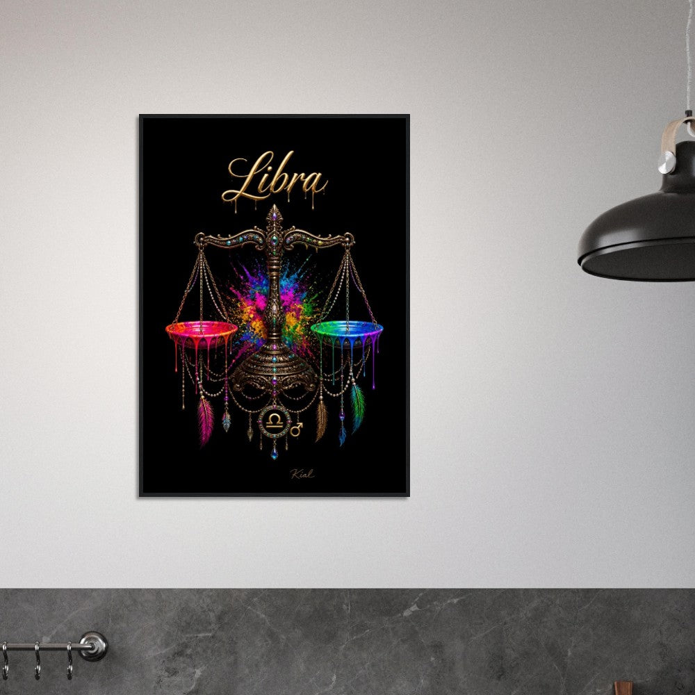 Libra Neon Zodiac Scales Poster, Colorful Wall Art, Artistic Astrology Canvas, Zodiac Gift for Him, Danish Art Studio