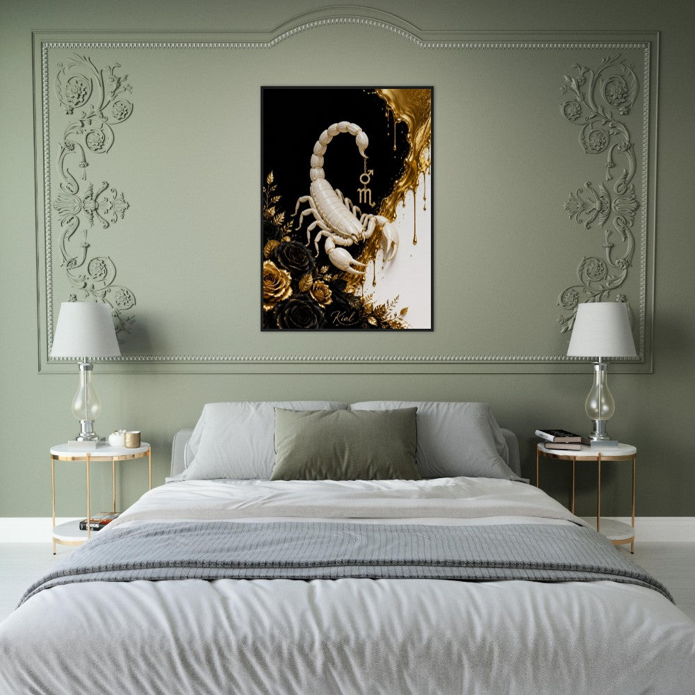 Scorpio Zodiac Scorpion Poster, Gold Wall Art, Zodiac Gift for Him, Danish Art Studio