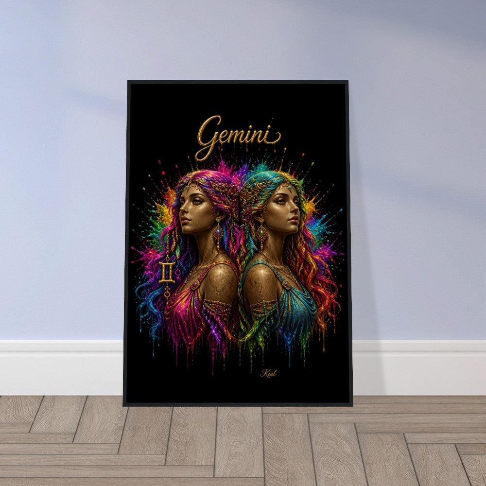 Gemini Neon Zodiac Tvillinger Plakat, Farverig Vægkunst, Kunstnerisk Astrologi Lærred, Zodiak Gave til Hende, Dansk Kunst Studio