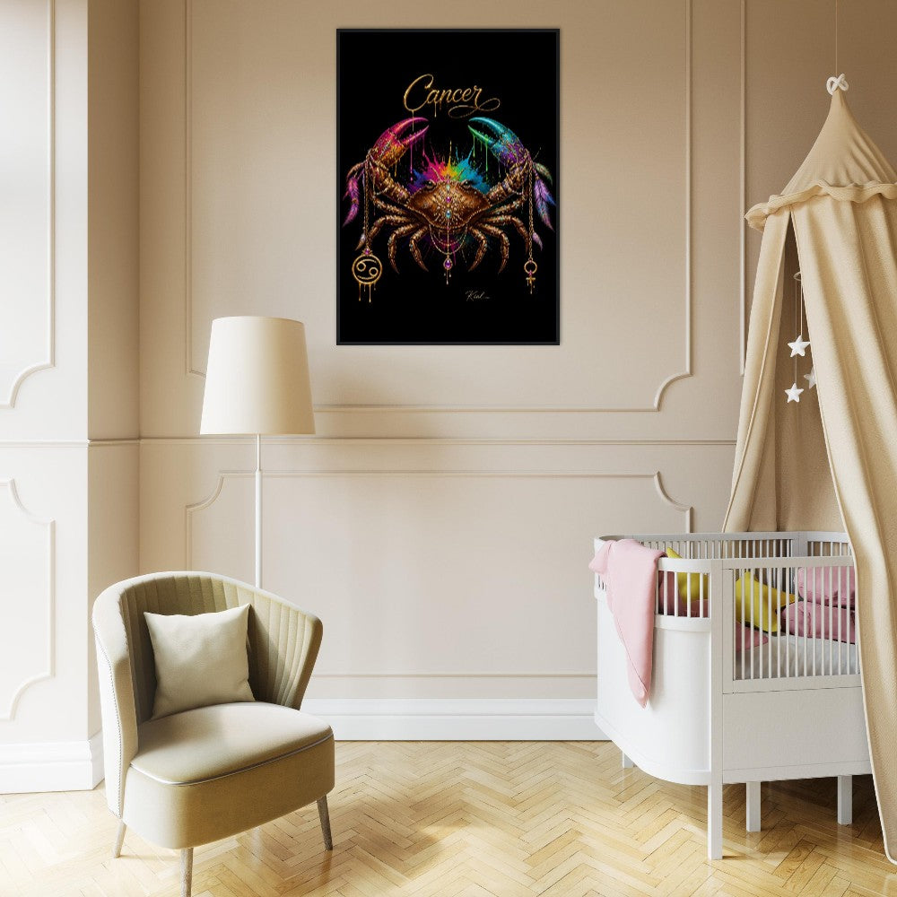 Krebs Neonschild, Buntes Wandbild, Künstlerische Astrologie-Leinwand, Sternzeichen-Geschenk für Sie, Danish Art Studio
