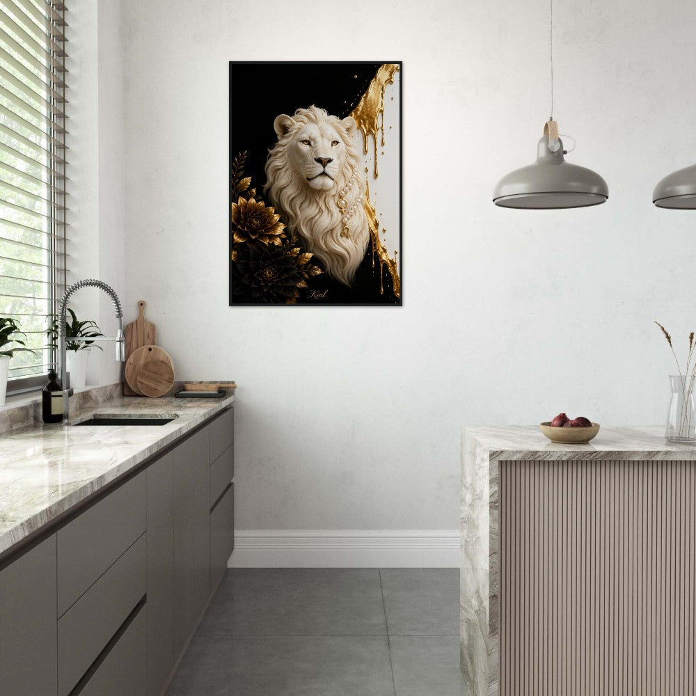 Leo Zodiac Lion Poster, Gold Wall Art, Astrology Canvas, Lion Portrait, Zodiac Gift for Her, Danish Art Studio