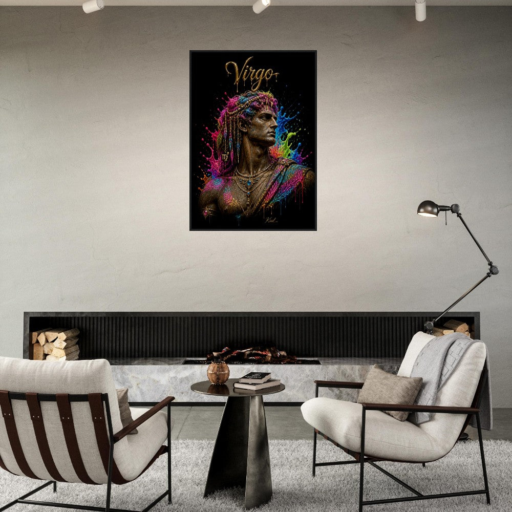 Virgo Neon Zodiac Maiden Poster, Colorful Wall Art, Artistic Astrology Canvas, Zodiac Gift for Him, Danish Art Studio