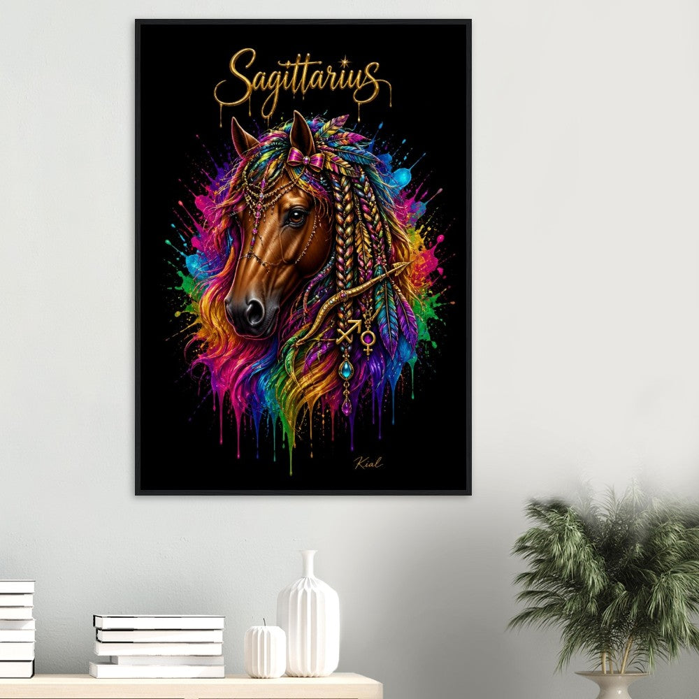 Sagittarius Neon Zodiac Horse Poster, Colorful Wall Art, Zodiac Gift for Her, Danish Art Studio
