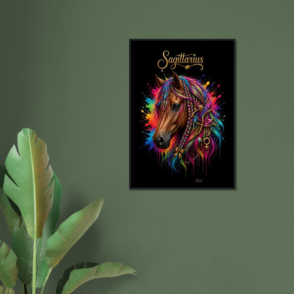 Sagittarius Neon Zodiac Horse Poster, Colorful Wall Art, Zodiac Gift for Her, Danish Art Studio