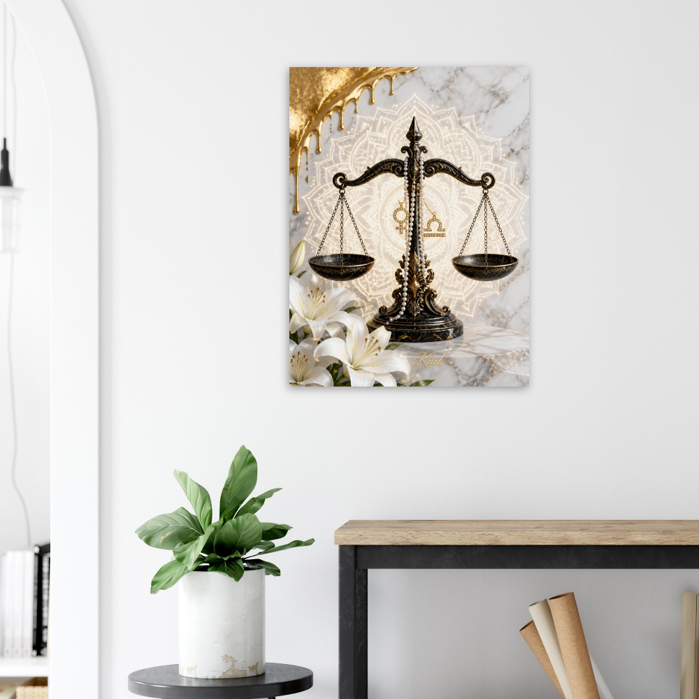 Libra Zodiac Scales Poster, Gold Wall Art, Astrology Canvas, Scales Portrait, Zodiac Gift for Her, Danish Art Studio