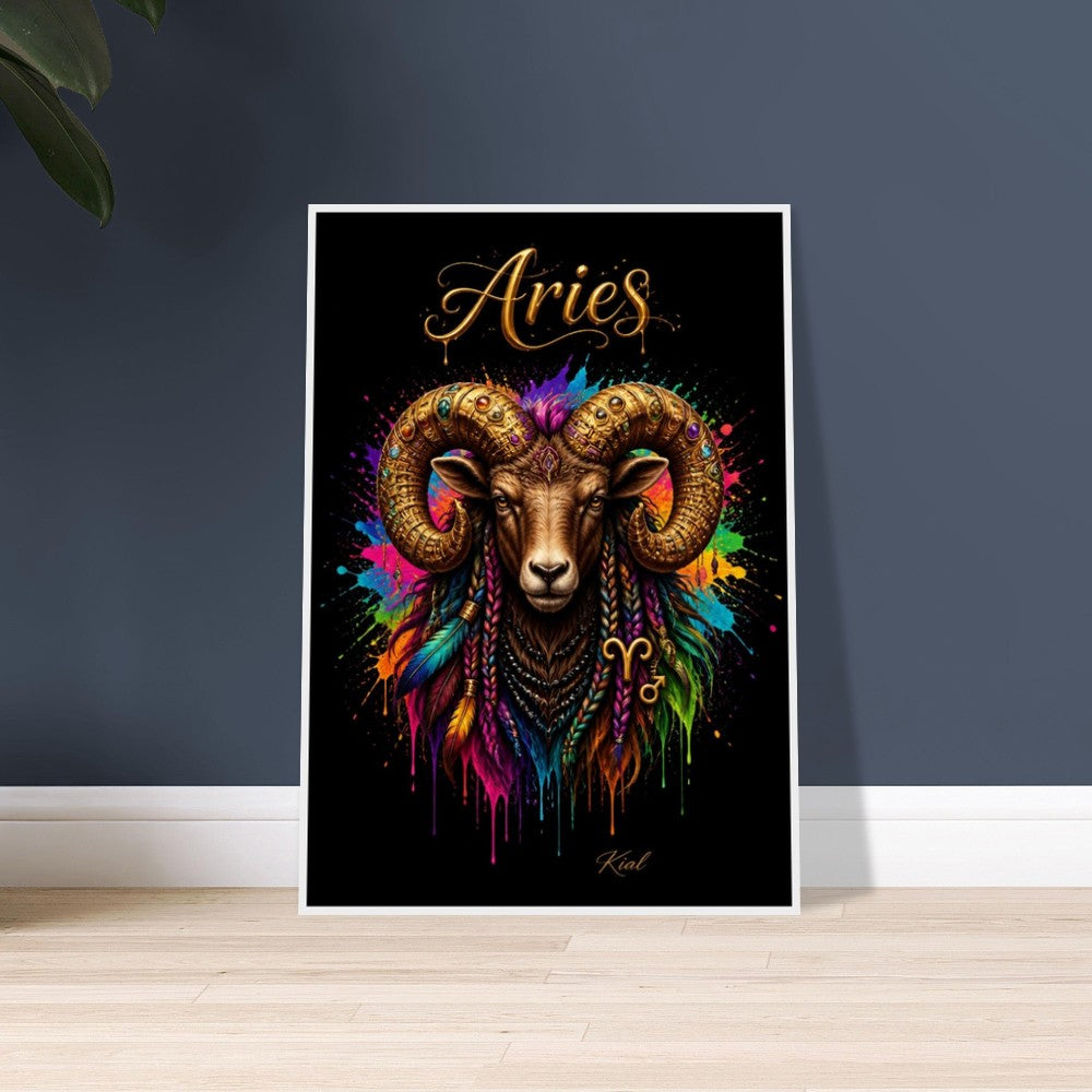 Widder Neon Tierkreis Poster, Bunte Wandkunst, Künstlerische Astrologie Leinwand, Tierkreis Geschenk für Ihn, Danish Art Studio
