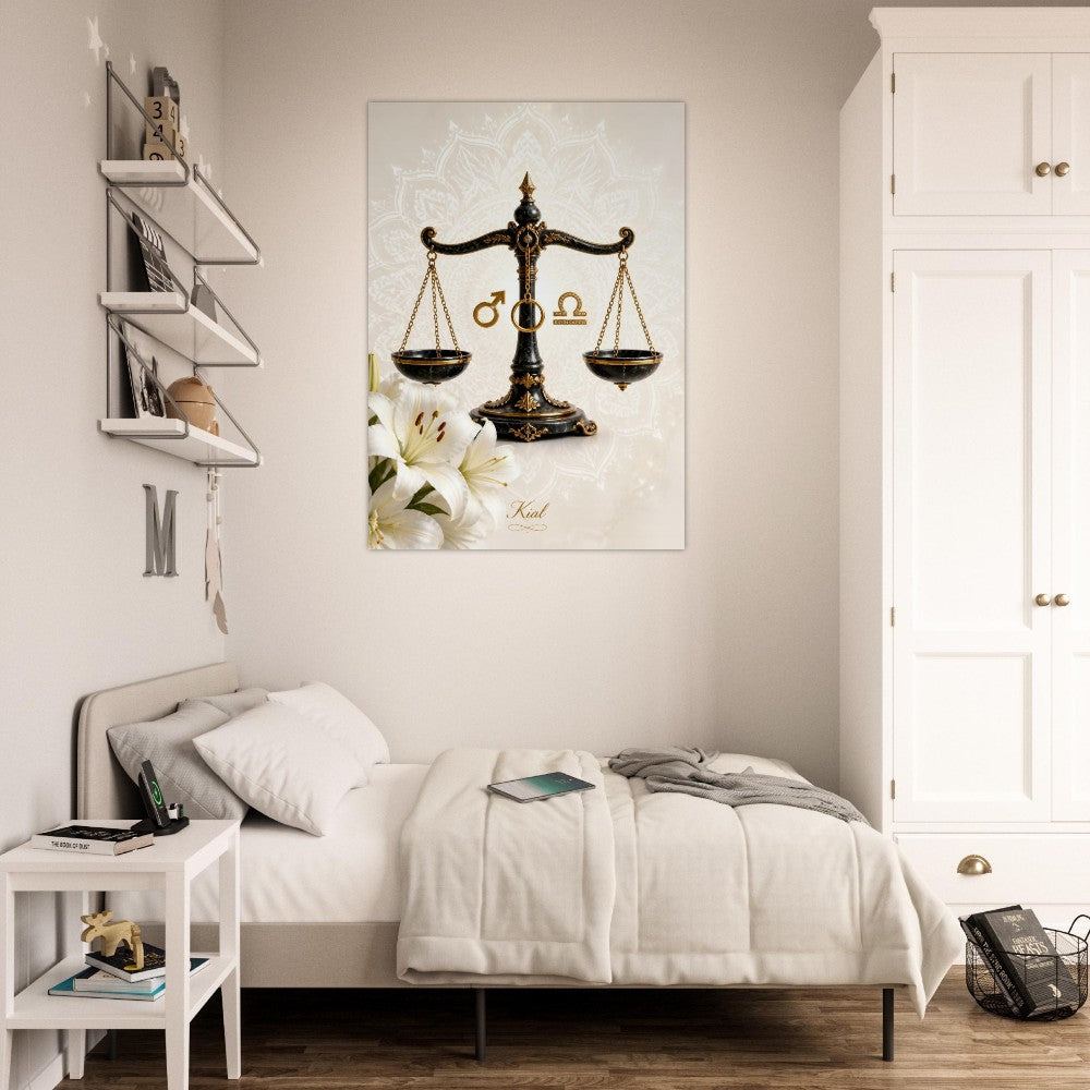 Libra Zodiac Scales Poster, Gold Wall Art, Astrology Canvas, Scales Portrait, Zodiac Gift for Him, Danish Art Studio