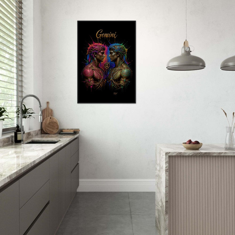 Gemini Neon Zodiac Twins Poster, Colorful Wall Art, Artistic Astrology Canvas, Zodiac Gift for Him, Danish Art Studio