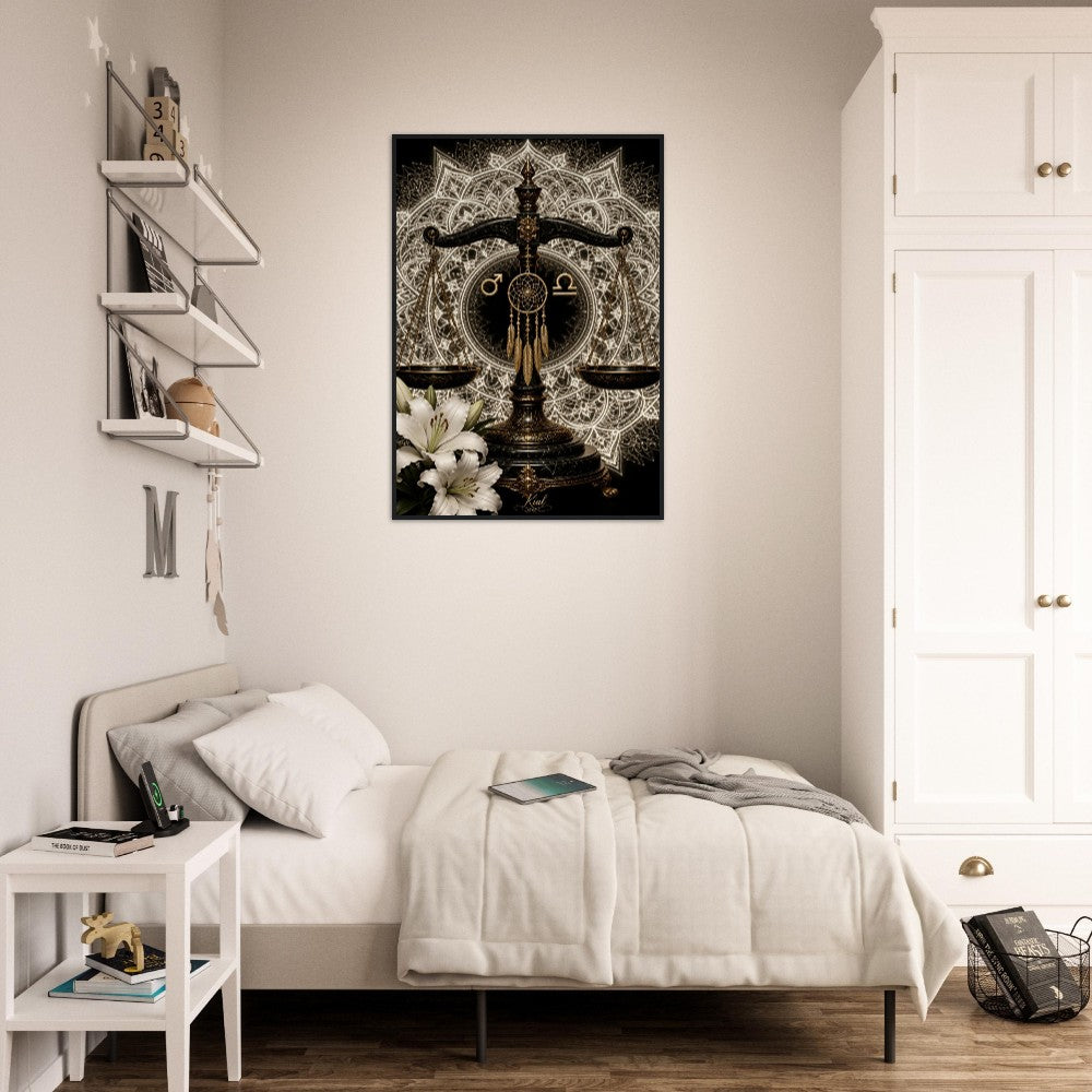 Libra Zodiac Scales Poster, Gold Wall Art, Astrology Canvas, Scales Portrait, Zodiac Gift for Him, Danish Art Studio