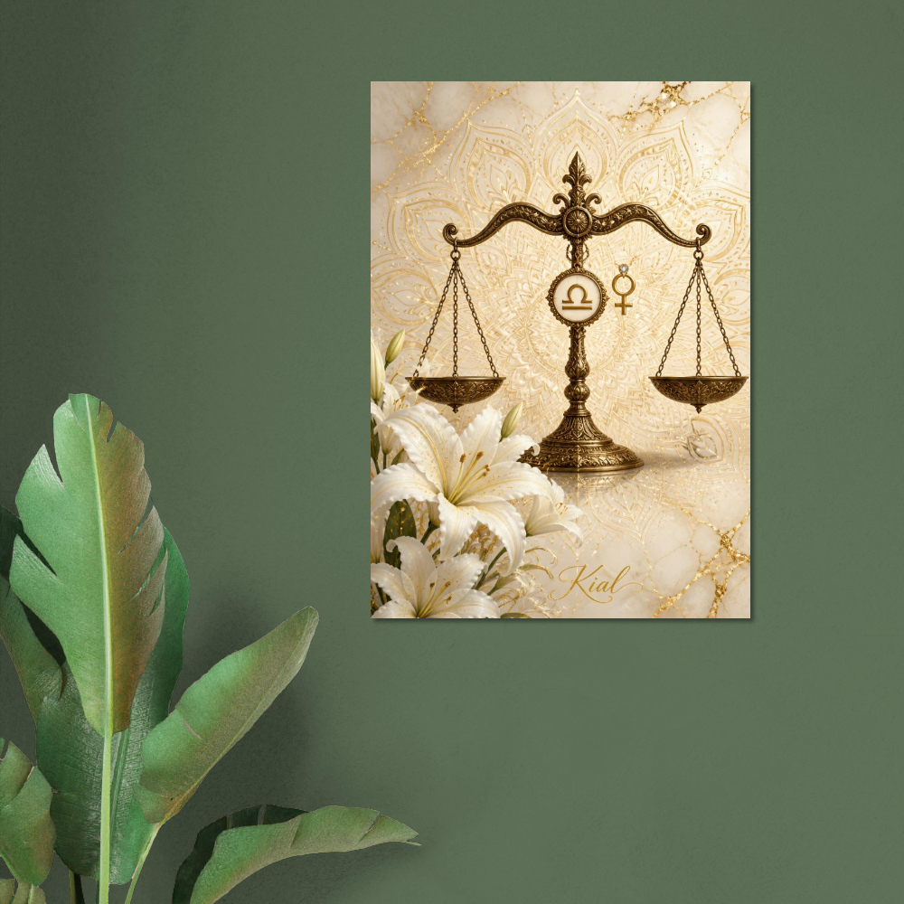 Libra Zodiac Scales Poster, Gold Wall Art, Astrology Canvas, Scales Portrait, Zodiac Gift for Her, Danish Art Studio