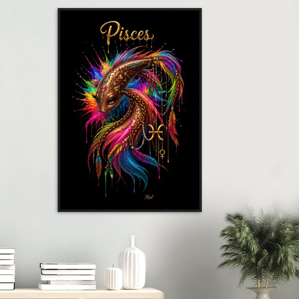Pisces Neon Zodiac Koi Poster, Colorful Wall Art, Artistic Astrology Canvas, Zodiac Gift for Her, Danish Art Studio