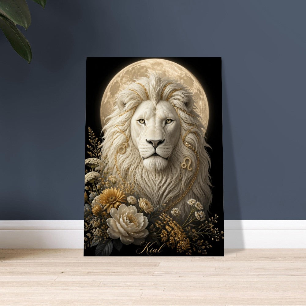Leo Zodiac Lion Poster, Gold Wall Art, Astrology Canvas, Lion Portrait, Zodiac Gift for Him, Danish Art Studio