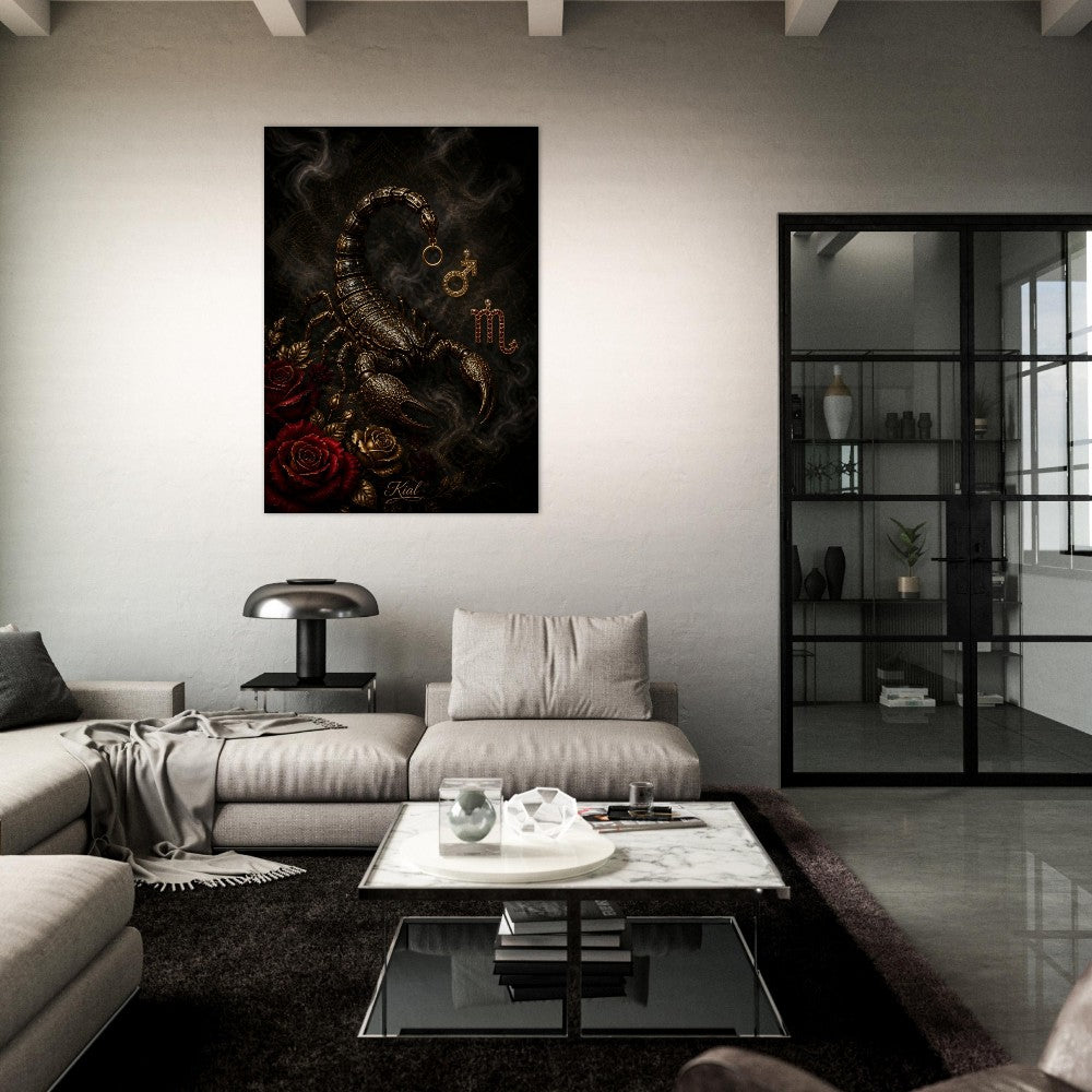 Scorpio Zodiac Scorpion Poster, Gold Wall Art, Zodiac Gift for Him, Danish Art Studio