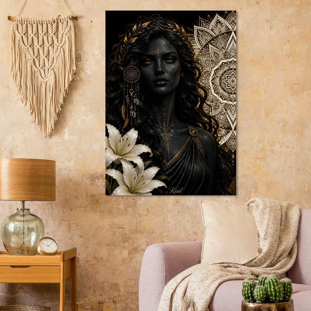 Virgo Zodiac Maiden Poster, Gold Wall Art, Astrology Canvas, Maiden Portrait, Zodiac Gift for Her, Danish Art Studio