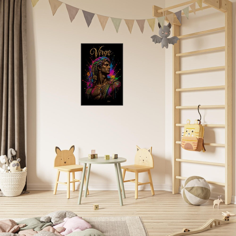 Virgo Neon Zodiac Maiden Poster, Colorful Wall Art, Artistic Astrology Canvas, Zodiac Gift for Him, Danish Art Studio