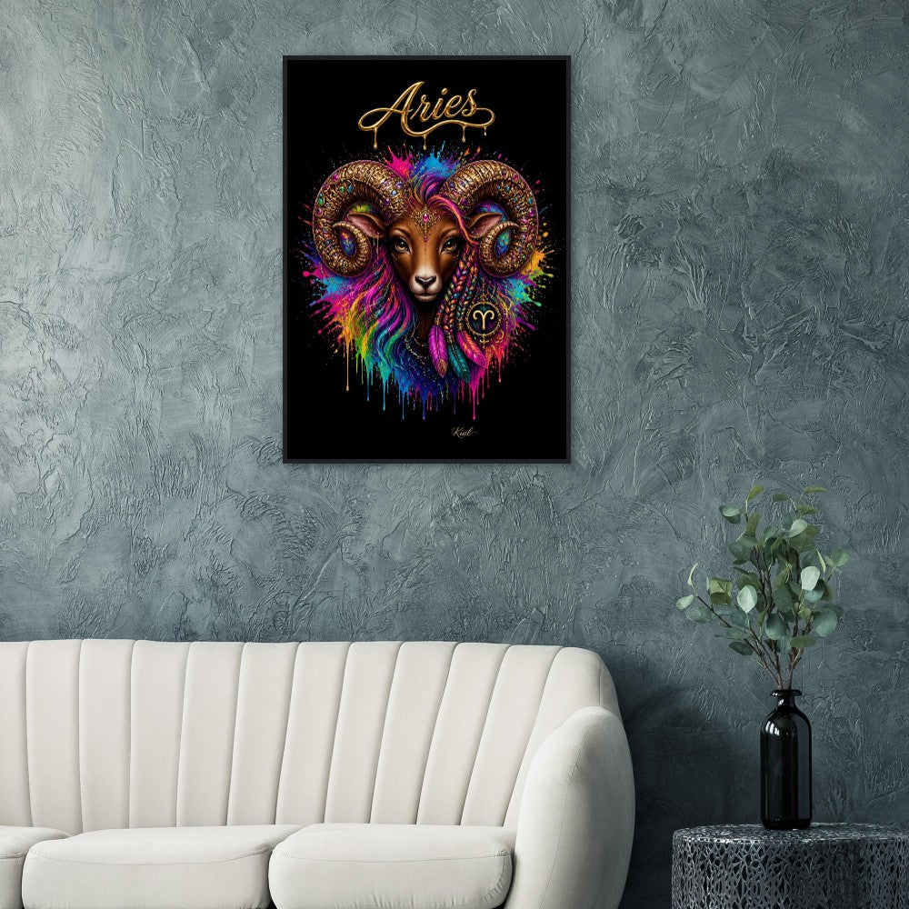 Aries Neon Tierkreis Widder Poster, Farbenfrohe Wandkunst, Künstlerische Astrologie Leinwand, Tierkreis Geschenk für Sie, Dänisches Kunststudio