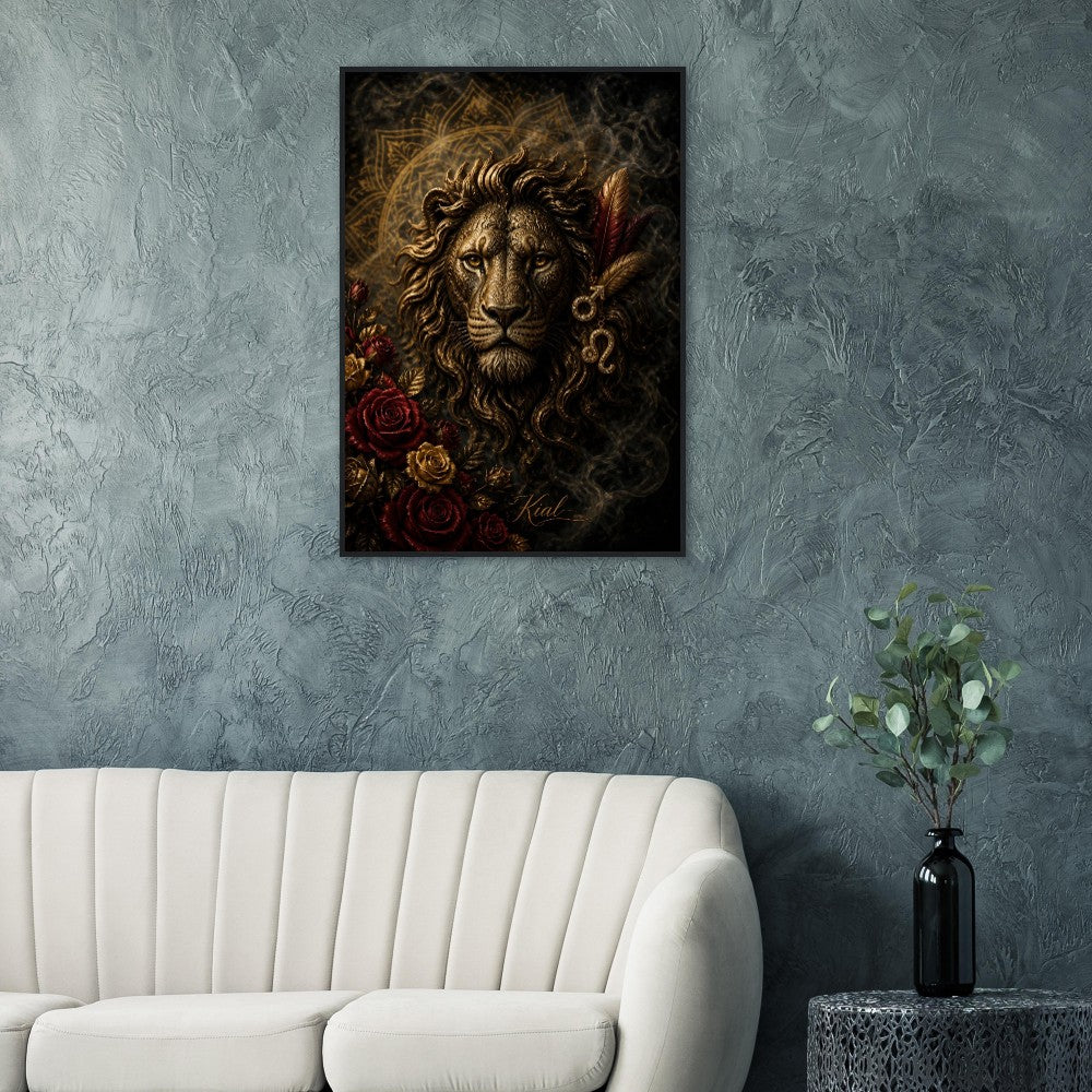 Leo Zodiac Lion Poster, Gold Wall Art, Astrology Canvas, Lion Portrait, Zodiac Gift for Him, Danish Art Studio