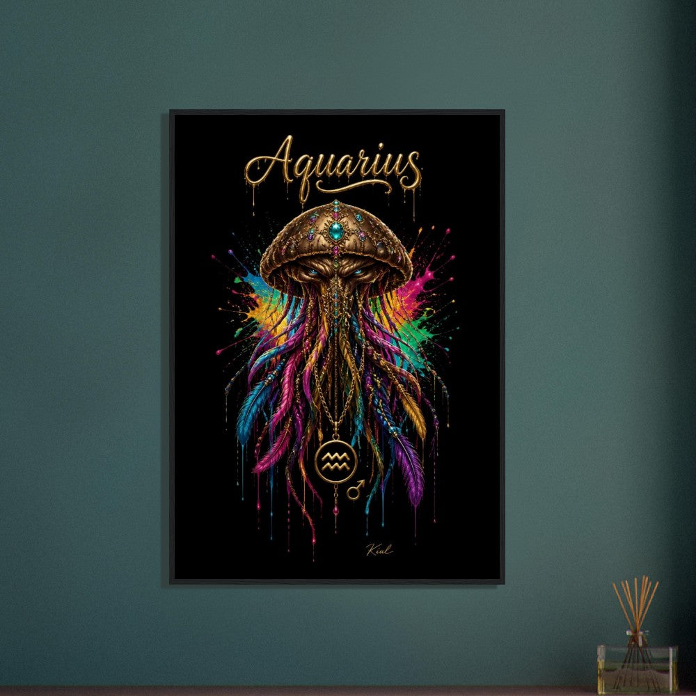 Vandmand Neon Stjernetegn Meduse Plakat, Farverig Vægkunst, Stjernetegnsgave til Ham, Danish Art Studio