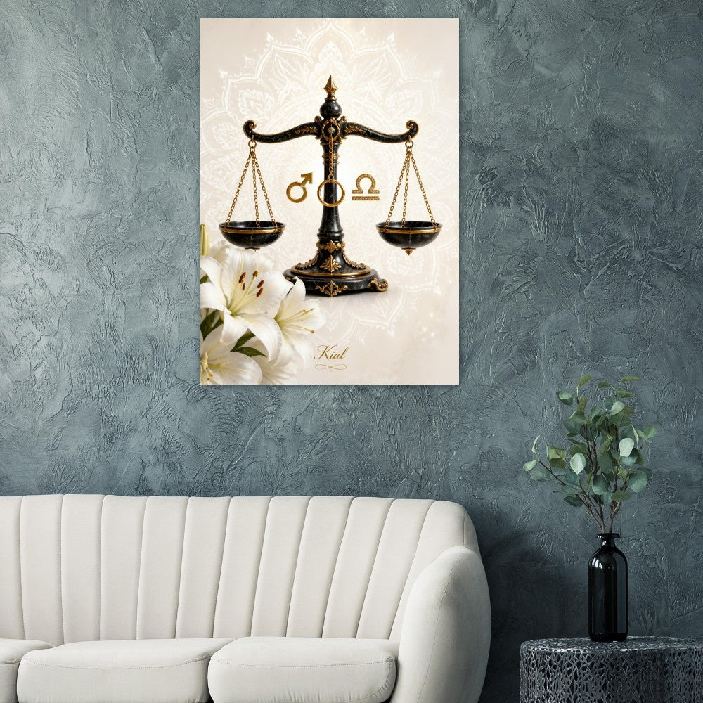 Libra Zodiac Scales Poster, Gold Wall Art, Astrology Canvas, Scales Portrait, Zodiac Gift for Him, Danish Art Studio