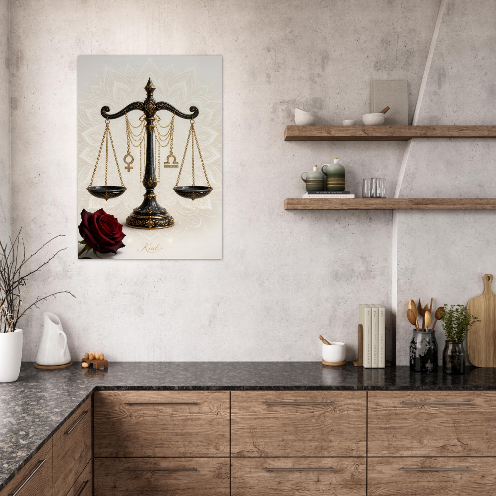 Libra Zodiac Scales Poster, Gold Wall Art, Astrology Canvas, Scales Portrait, Zodiac Gift for Her, Danish Art Studio