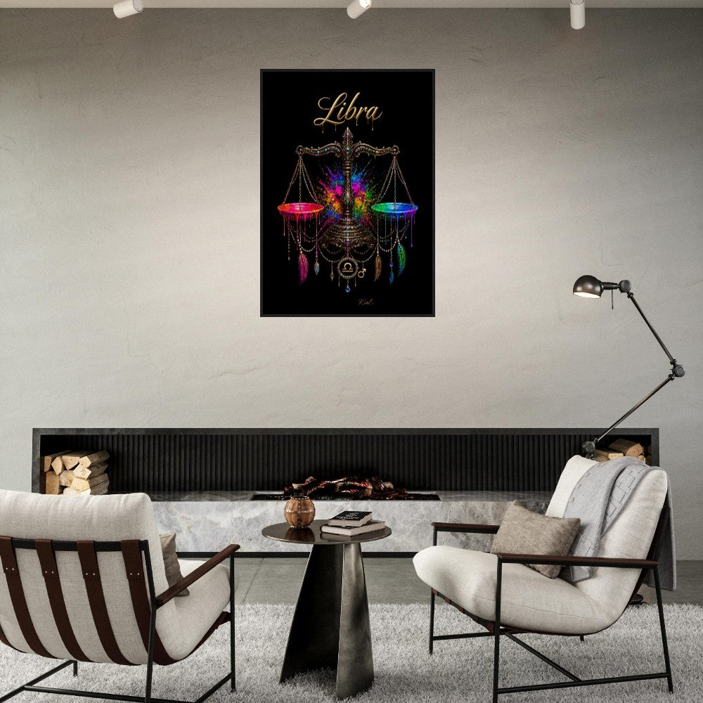 Libra Neon Zodiac Scales Poster, Colorful Wall Art, Artistic Astrology Canvas, Zodiac Gift for Him, Danish Art Studio
