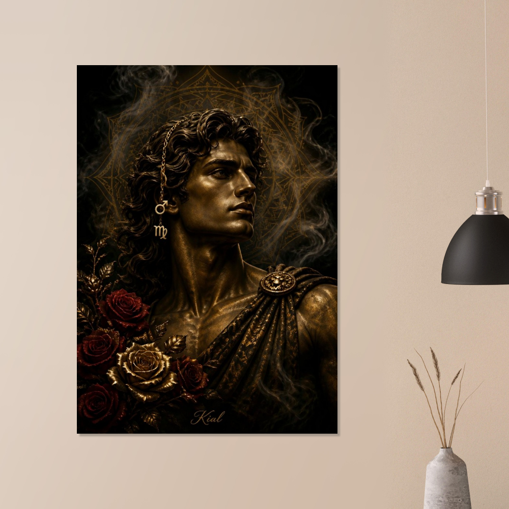 Virgo Zodiac Maiden Poster, Gold Wall Art, Astrology Canvas, Maiden Portrait, Zodiac Gift for Him, Danish Art Studio