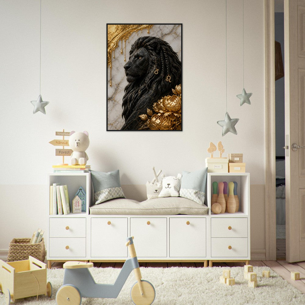 Leo Zodiac Lion Poster, Gold Wall Art, Astrology Canvas, Lion Portrait, Zodiac Gift for Him, Danish Art Studio