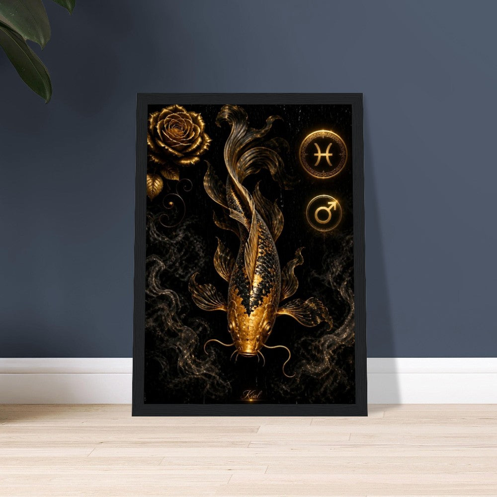 Pisces Zodiac Koi Poster, Gold Wall Art, Astrology Canvas, Koi Portrait, Zodiac Gift for Him, Danish Art Studio