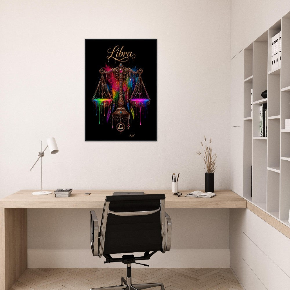 Libra Neon Zodiac Scales Poster, Colorful Wall Art, Artistic Astrology Canvas, Zodiac Gift for Her, Danish Art Studio