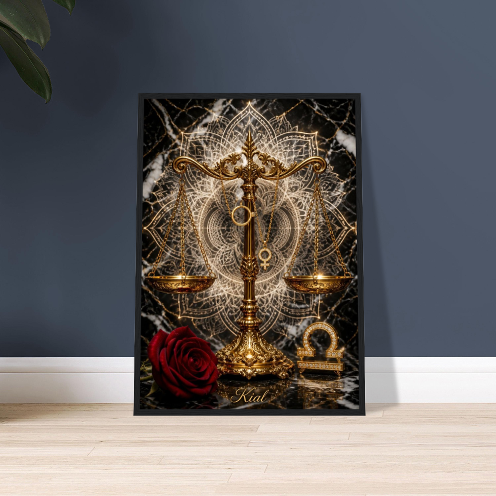 Libra Zodiac Scales Poster, Gold Wall Art, Astrology Canvas, Scales Portrait, Zodiac Gift for Her, Danish Art Studio