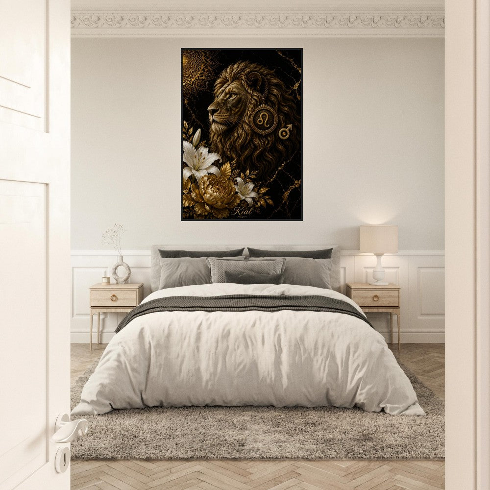 Leo Zodiac Lion Poster, Gold Wall Art, Astrology Canvas, Lion Portrait, Zodiac Gift for Him, Danish Art Studio