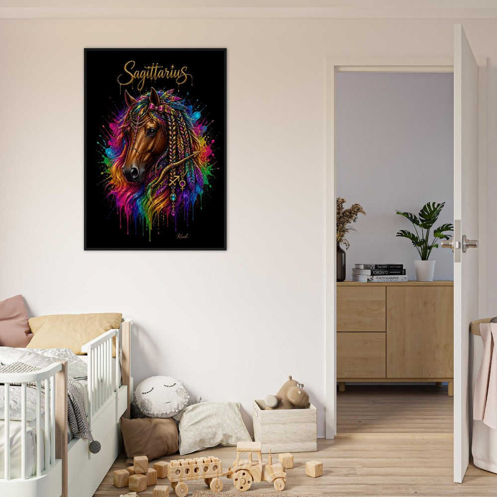 Sagittarius Neon Zodiac Horse Poster, Colorful Wall Art, Zodiac Gift for Her, Danish Art Studio