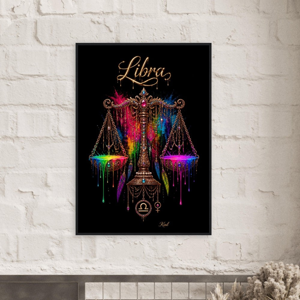Libra Neon Zodiac Scales Poster, Colorful Wall Art, Artistic Astrology Canvas, Zodiac Gift for Her, Danish Art Studio