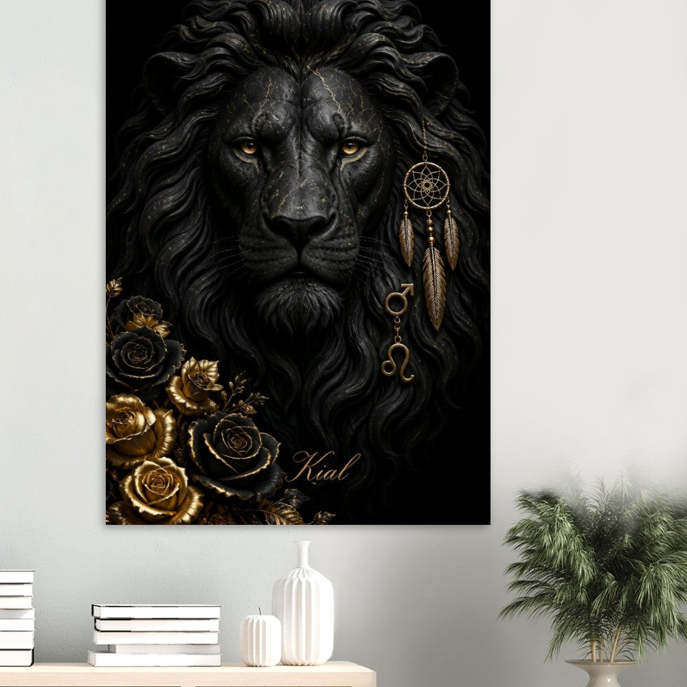 Leo Zodiac Lion Poster, Gold Wall Art, Astrology Canvas, Lion Portrait, Zodiac Gift for Him, Danish Art Studio