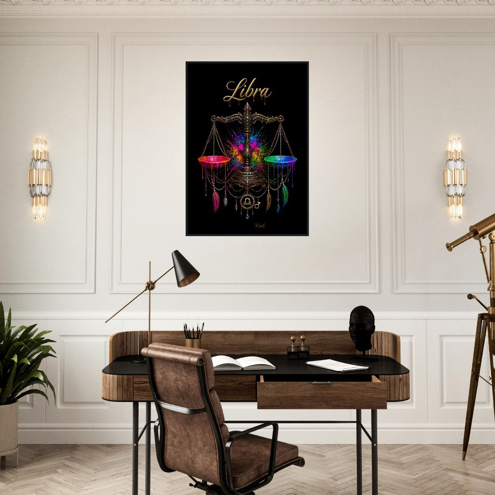 Libra Neon Zodiac Scales Poster, Colorful Wall Art, Artistic Astrology Canvas, Zodiac Gift for Him, Danish Art Studio