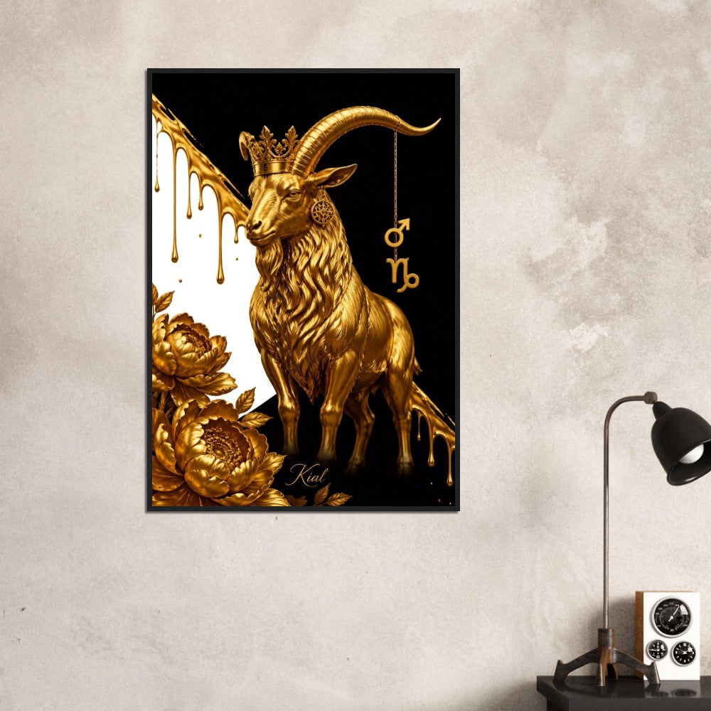 Capricorn Zodiac Goat Poster, Gold Wall Art, Astrology Canvas, Goat Portrait, Zodiac Gift for Him, Danish Art Studio