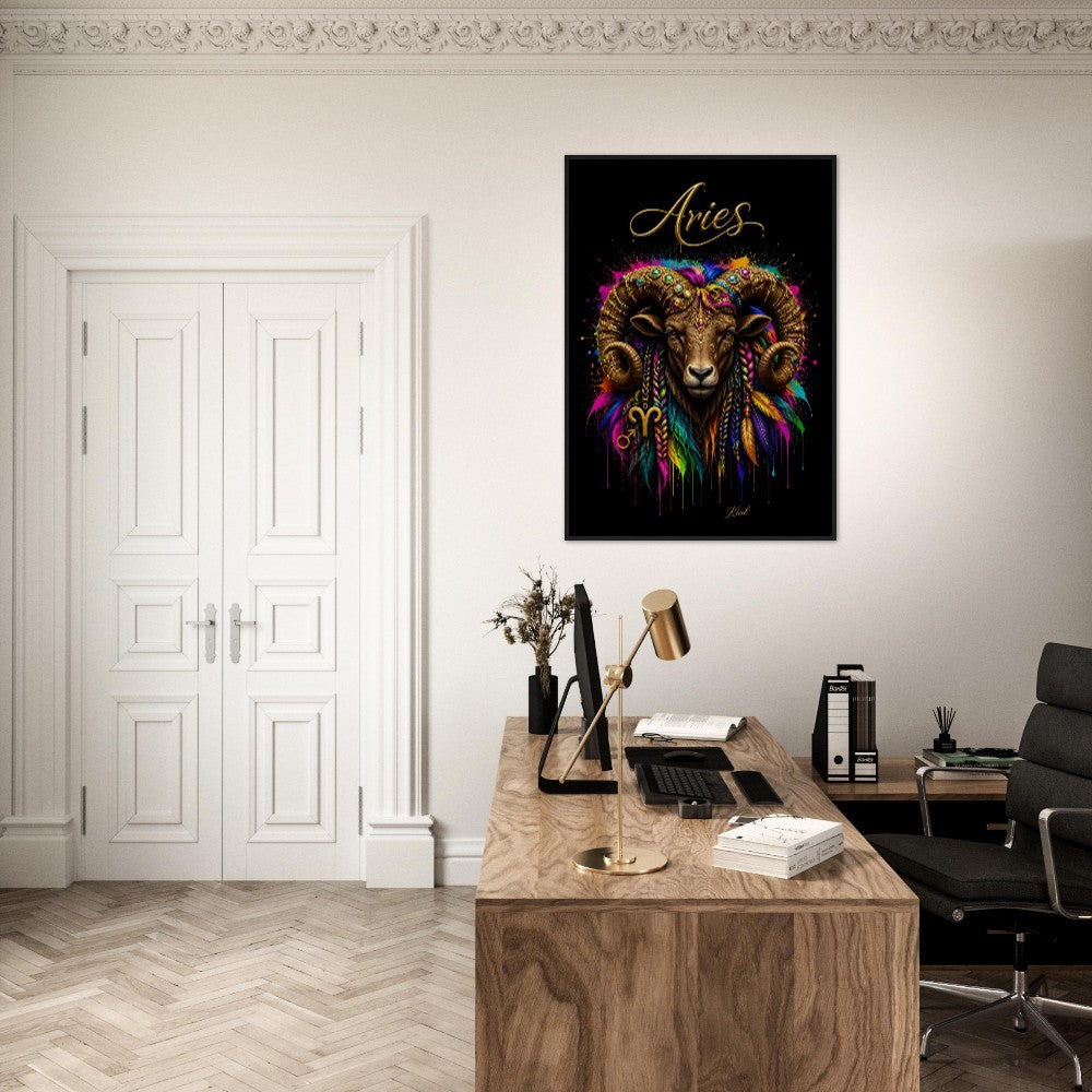 Aries Neon Zodiac Ram Poster, Colorful Wall Art, Artistic Astrology Canvas, Zodiac Gift for Him, Danish Art Studio