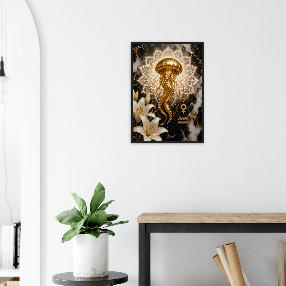 Aquarius Zodiac Jellyfish Poster, Gold Wall Art, Zodiac Gift for Her, Danish Art Studio
