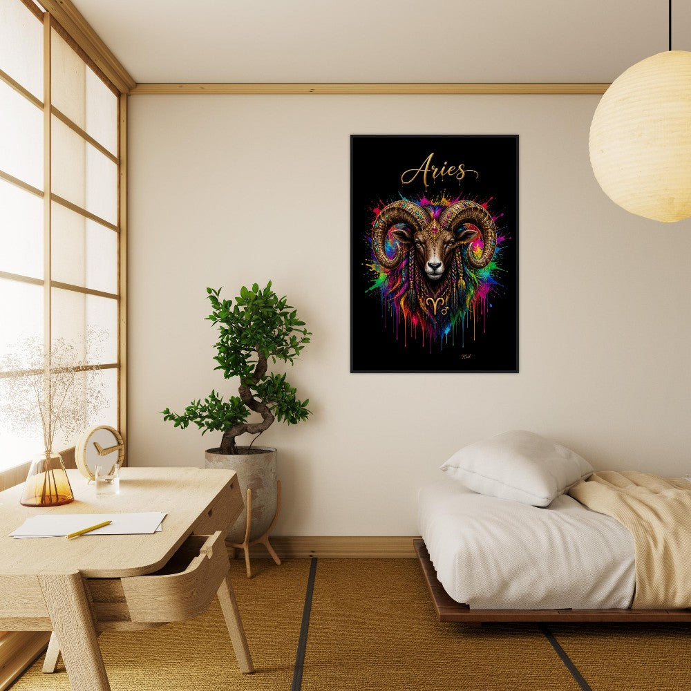 Vædderen Neon Stjernetegn Vædder Plakat, Farverig Vægkunst, Kunstnerisk Astrologi Lærred, Stjernetegnsgave til Ham, Dansk Kunststudie