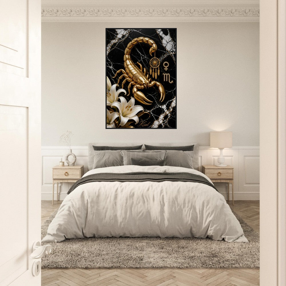 Scorpio Zodiac Scorpion Poster, Gold Wall Art, Zodiac Gift for Her, Danish Art Studio