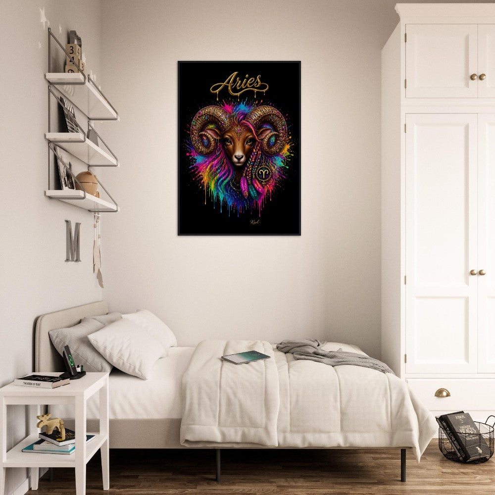 Aries Neon Tierkreis Widder Poster, Farbenfrohe Wandkunst, Künstlerische Astrologie Leinwand, Tierkreis Geschenk für Sie, Dänisches Kunststudio