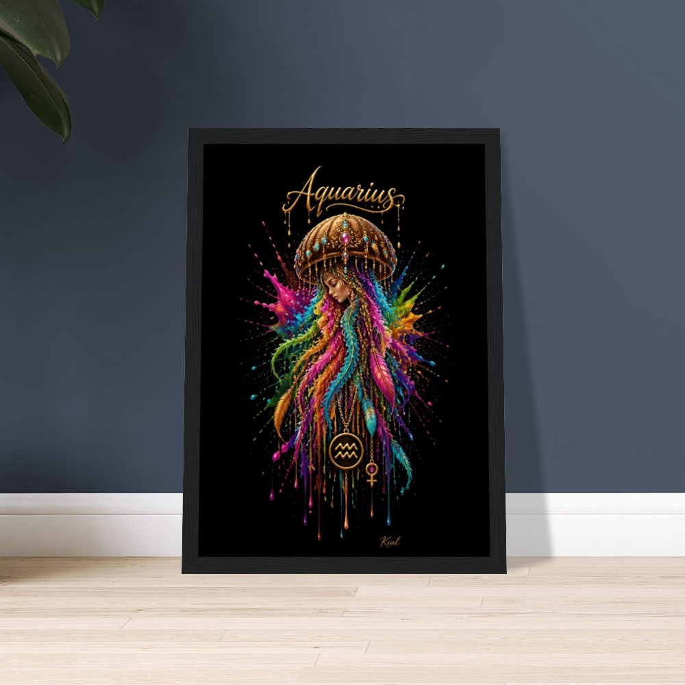 Aquarius Neon Zodiac Medusaplakat, Farverig Vægkunst, Zodiac Gave til Hende, Danish Art Studio