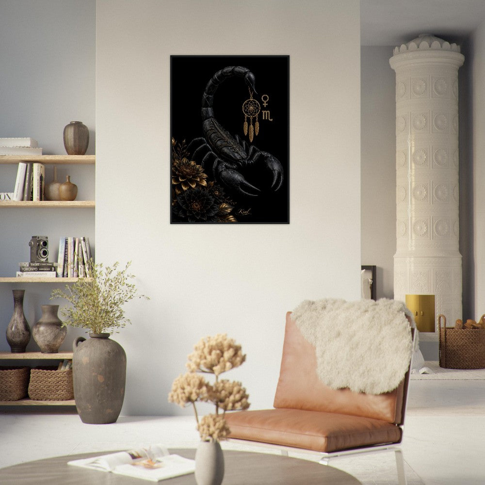 Scorpio Zodiac Scorpion Poster, Gold Wall Art, Zodiac Gift for Her, Danish Art Studio