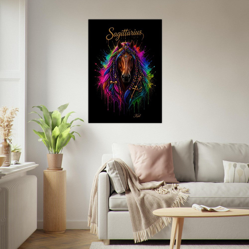 Sagittarius Neon Zodiac Horse Poster, Colorful Wall Art, Zodiac Gift for Him, Danish Art Studio